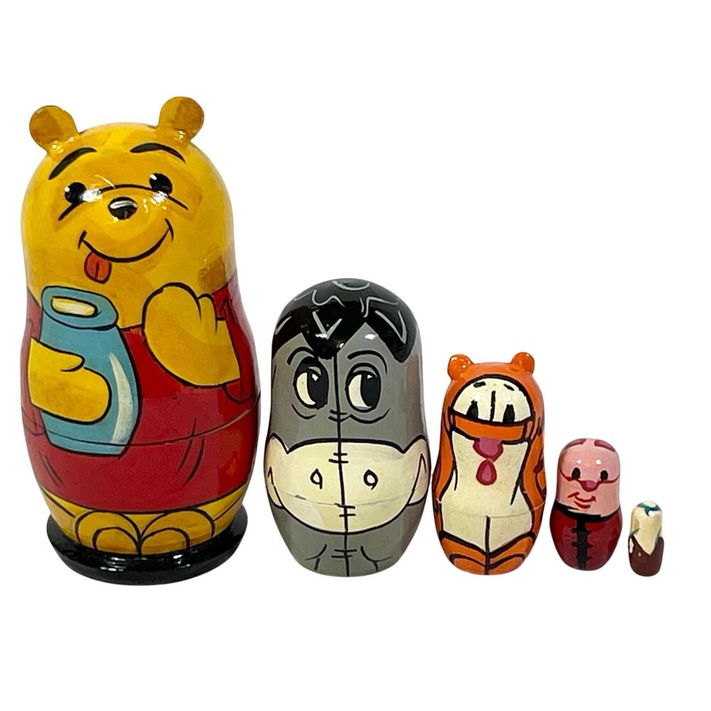 Vintage Disney Winnie the Pooh Nesting Dolls Wooden Matryoshka Eeyore Tigger 5pc